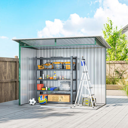 Metal Garden Shed 260L x 133W x 200H cm with Ventilation & Clear Panels - Green