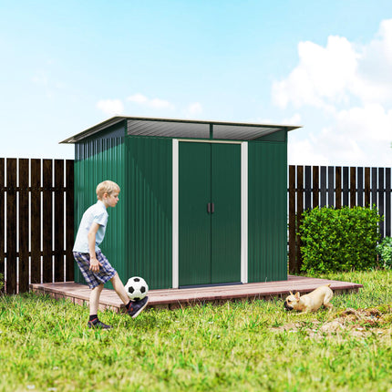 Metal Garden Shed 260L x 133W x 200H cm with Ventilation & Clear Panels - Green