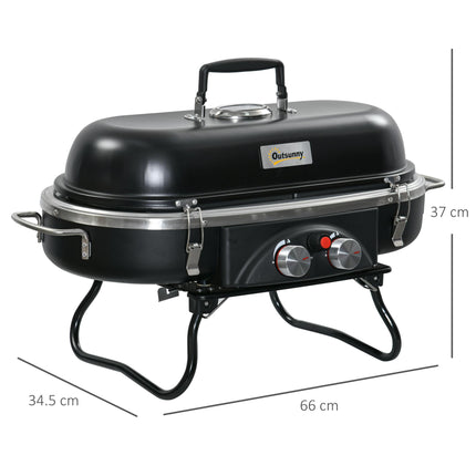 Portable Foldable 2 Burner Gas BBQ Grill Aluminium Alloy - Black