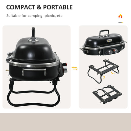 Portable Foldable 2 Burner Gas BBQ Grill Aluminium Alloy - Black