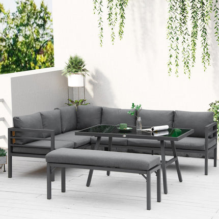 4 Piece L-Shaped Aluminium 8-Seater Garden Furniture Set - Grey