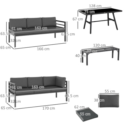 4 Piece L-Shaped Aluminium 8-Seater Garden Furniture Set - Grey