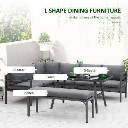 4 Piece L-Shaped Aluminium 8-Seater Garden Furniture Set - Grey