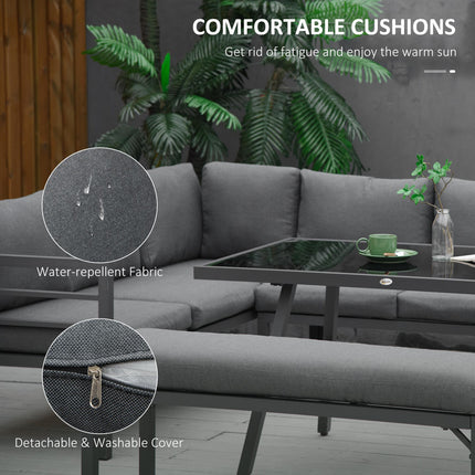 4 Piece L-Shaped Aluminium 8-Seater Garden Furniture Set - Grey