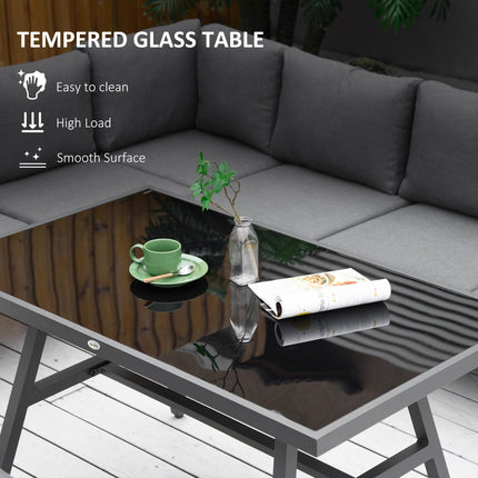 4 Piece L-Shaped Aluminium 8-Seater Garden Furniture Set - Grey