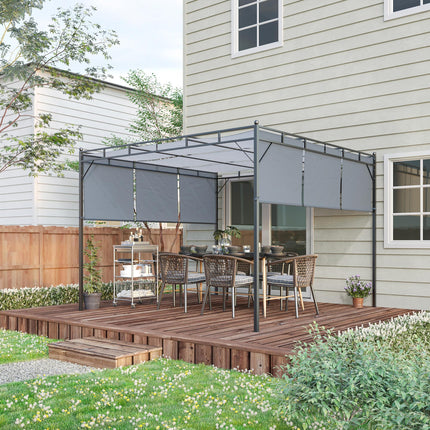 3 x 3 Metre Steel Pergola Gazebo with Retractable Roof Canopy - Dark Grey