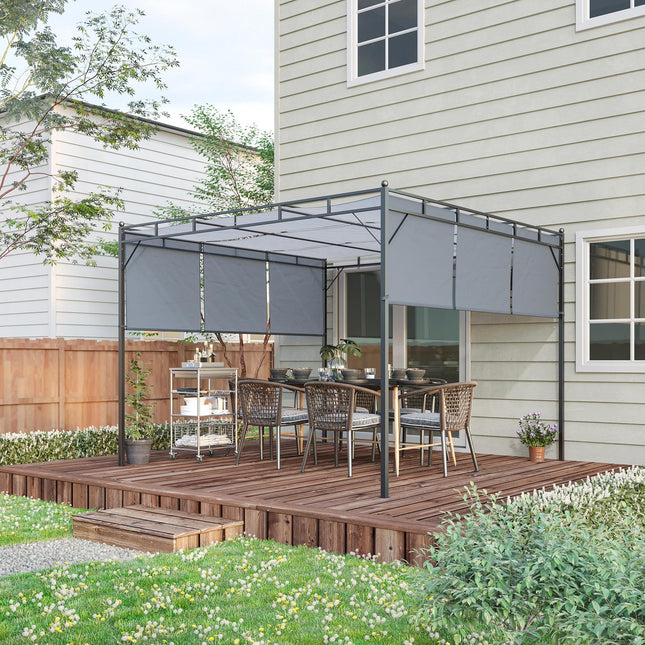 3 x 3 Metre Steel Pergola Gazebo with Retractable Roof Canopy - Dark Grey