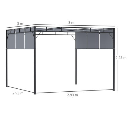 3 x 3 Metre Steel Pergola Gazebo with Retractable Roof Canopy - Dark Grey
