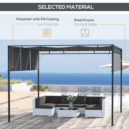 3 x 3 Metre Steel Pergola Gazebo with Retractable Roof Canopy - Dark Grey