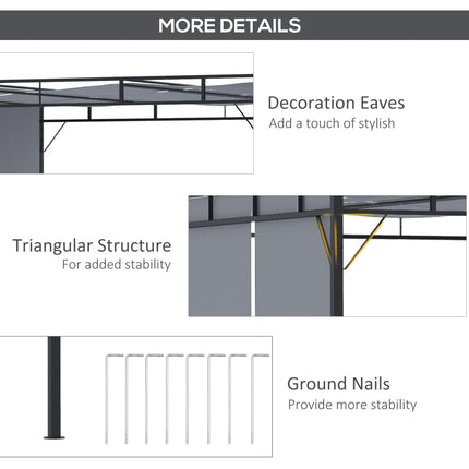 3 x 3 Metre Steel Pergola Gazebo with Retractable Roof Canopy - Dark Grey