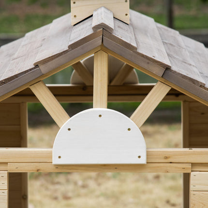 Wooden Kids Outdoor Playhouse with Door and Bench - Natural Finish