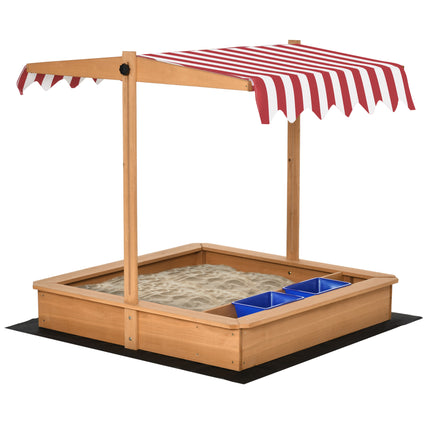Kids Wooden Sandbox with Adjustable Height Cover, Seats & Plastic Basins for Ages 3-7 - Yellow