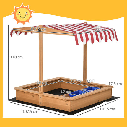 Kids Wooden Sandbox with Adjustable Height Cover, Seats & Plastic Basins for Ages 3-7 - Yellow