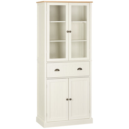 Freestanding 5-Tier Kitchen Cupboard with Adjustable Shelves & Drawer - Cream White