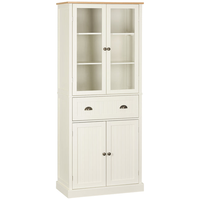 Freestanding 5-Tier Kitchen Cupboard with Adjustable Shelves & Drawer - Cream White