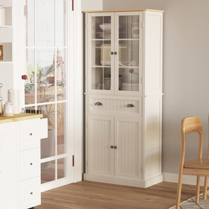 Freestanding 5-Tier Kitchen Cupboard with Adjustable Shelves & Drawer - Cream White