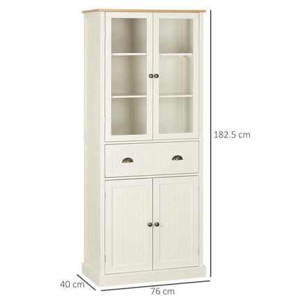Freestanding 5-Tier Kitchen Cupboard with Adjustable Shelves & Drawer - Cream White