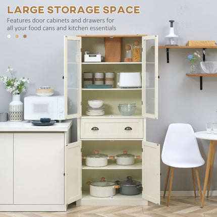 Freestanding 5-Tier Kitchen Cupboard with Adjustable Shelves & Drawer - Cream White