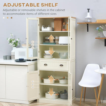 Freestanding 5-Tier Kitchen Cupboard with Adjustable Shelves & Drawer - Cream White