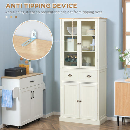 Freestanding 5-Tier Kitchen Cupboard with Adjustable Shelves & Drawer - Cream White