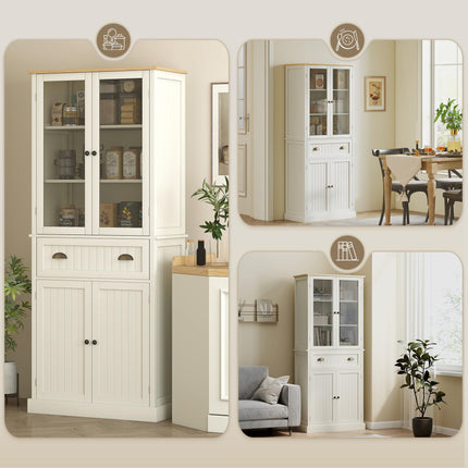 Freestanding 5-Tier Kitchen Cupboard with Adjustable Shelves & Drawer - Cream White