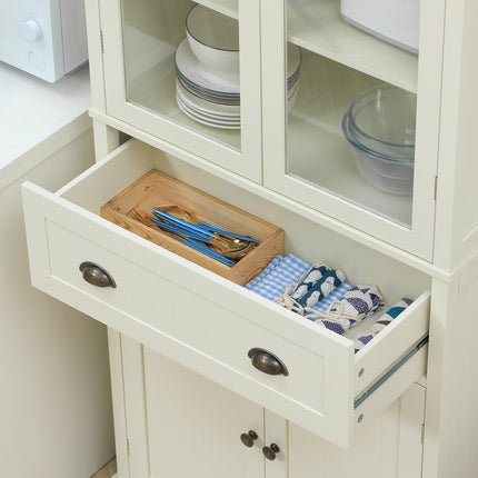 Freestanding 5-Tier Kitchen Cupboard with Adjustable Shelves & Drawer - Cream White