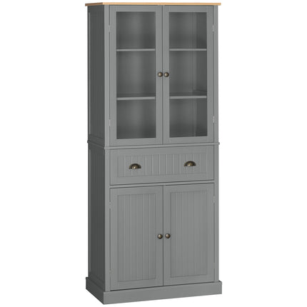 180cm Tall Kitchen Pantry Cupboard, Freestanding Storage Cabinet with 5 Tier, Adjustable Shelves, Drawer, Grey