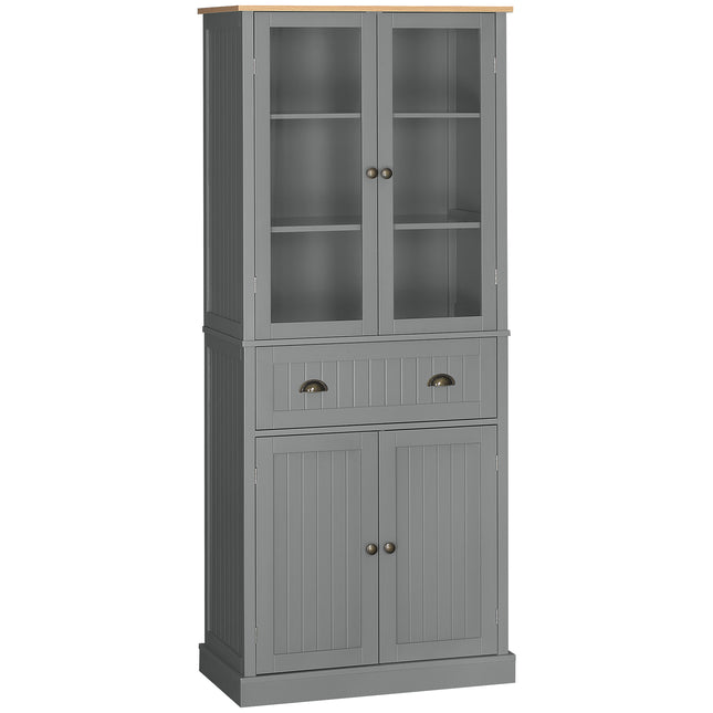 180cm Tall Kitchen Pantry Cupboard, Freestanding Storage Cabinet with 5 Tier, Adjustable Shelves, Drawer, Grey