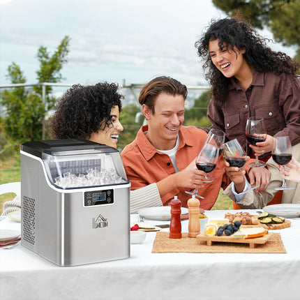 20kg Daily Countertop Ice Maker Machine with Adjustable Cube Size - Silver