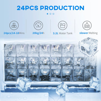 20kg Daily Countertop Ice Maker Machine with Adjustable Cube Size - Silver