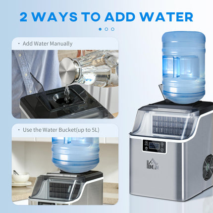 20kg Daily Countertop Ice Maker Machine with Adjustable Cube Size - Silver
