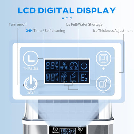 20kg Daily Countertop Ice Maker Machine with Adjustable Cube Size - Silver