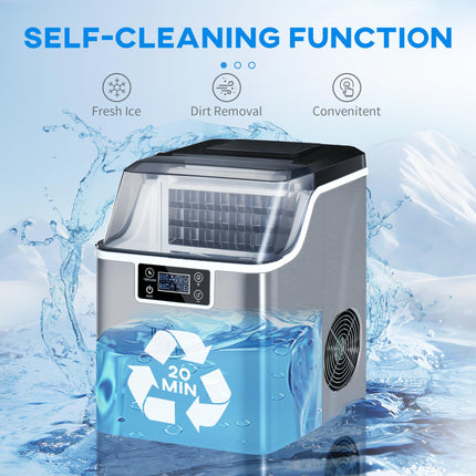 20kg Daily Countertop Ice Maker Machine with Adjustable Cube Size - Silver