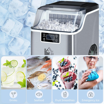 20kg Daily Countertop Ice Maker Machine with Adjustable Cube Size - Silver