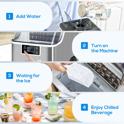 20kg Daily Countertop Ice Maker Machine with Adjustable Cube Size - Silver
