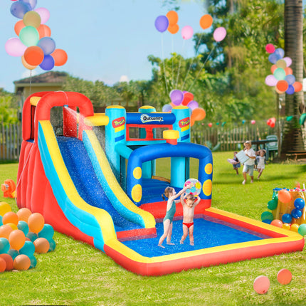 4 in 1 Bouncy Castle with Slide, Pool, Trampoline & Climbing Wall - Multicoloured