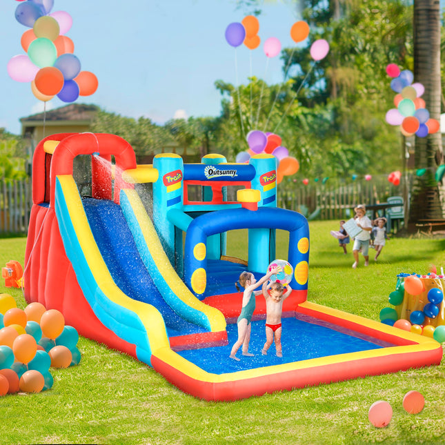 4 in 1 Bouncy Castle with Slide, Pool, Trampoline & Climbing Wall - Multicoloured