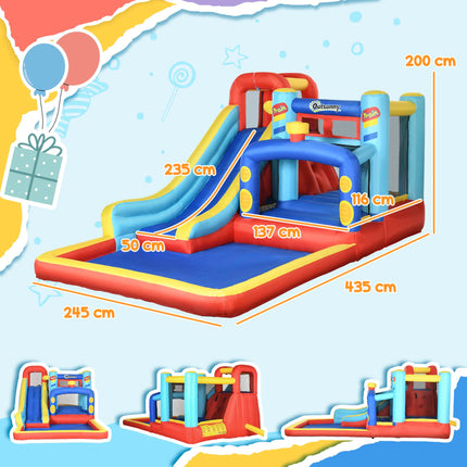 4 in 1 Bouncy Castle with Slide, Pool, Trampoline & Climbing Wall - Multicoloured