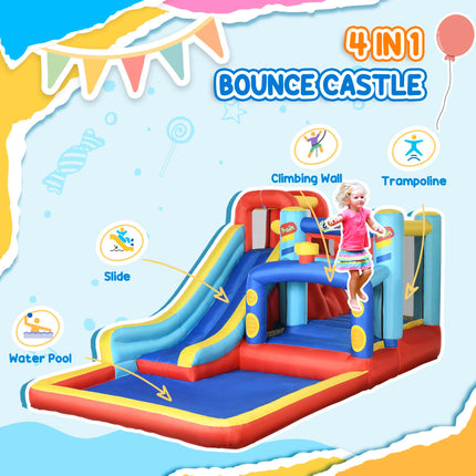 4 in 1 Bouncy Castle with Slide, Pool, Trampoline & Climbing Wall - Multicoloured