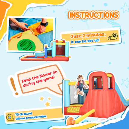 4 in 1 Bouncy Castle with Slide, Pool, Trampoline & Climbing Wall - Multicoloured