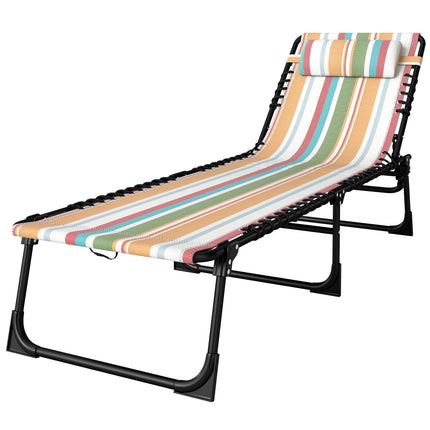 Folding Sun Lounger with 4-Position Adjustable Recliner for Beach, Garden, Camping - Multicolored
