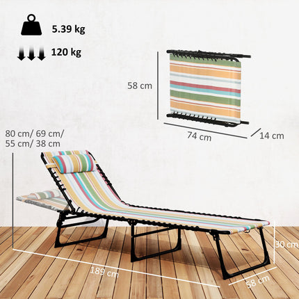 Folding Sun Lounger with 4-Position Adjustable Recliner for Beach, Garden, Camping - Multicolored