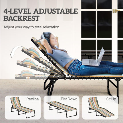 Folding Sun Lounger with 4-Position Adjustable Recliner for Beach, Garden, Camping - Multicolored