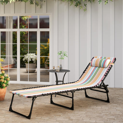 Folding Sun Lounger with 4-Position Adjustable Recliner for Beach, Garden, Camping - Multicolored