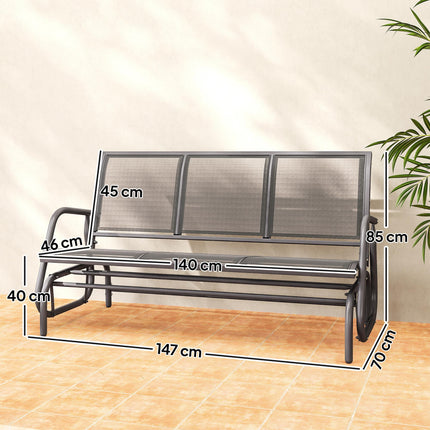 3-Seat Metal Frame Glider Rocking Chair for Garden Patio - Grey