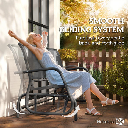 3-Seat Metal Frame Glider Rocking Chair for Garden Patio - Grey