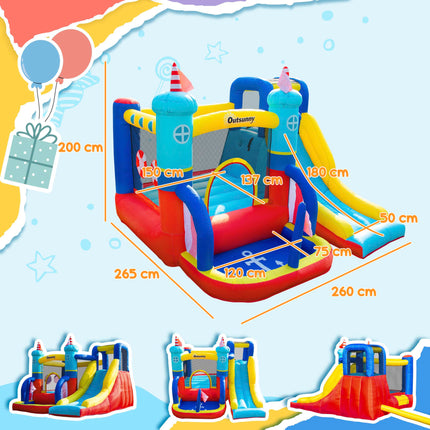 4 in 1 Kids Large Sailboat Bounce Castle Inflatable Slide Trampoline Water Pool Climbing Wall 3-8 Years - Red Yellow Blue