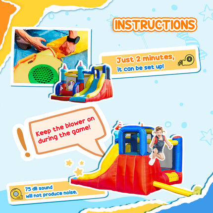 4 in 1 Kids Large Sailboat Bounce Castle Inflatable Slide Trampoline Water Pool Climbing Wall 3-8 Years - Red Yellow Blue