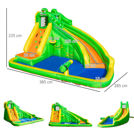 5 in 1 Large Kids Bouncy Castle Inflatable House Slide Basket Water Pool Climbing Wall Crocodile - Green Yellow Blue