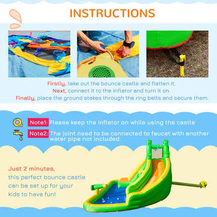 5 in 1 Large Kids Bouncy Castle Inflatable House Slide Basket Water Pool Climbing Wall Crocodile - Green Yellow Blue